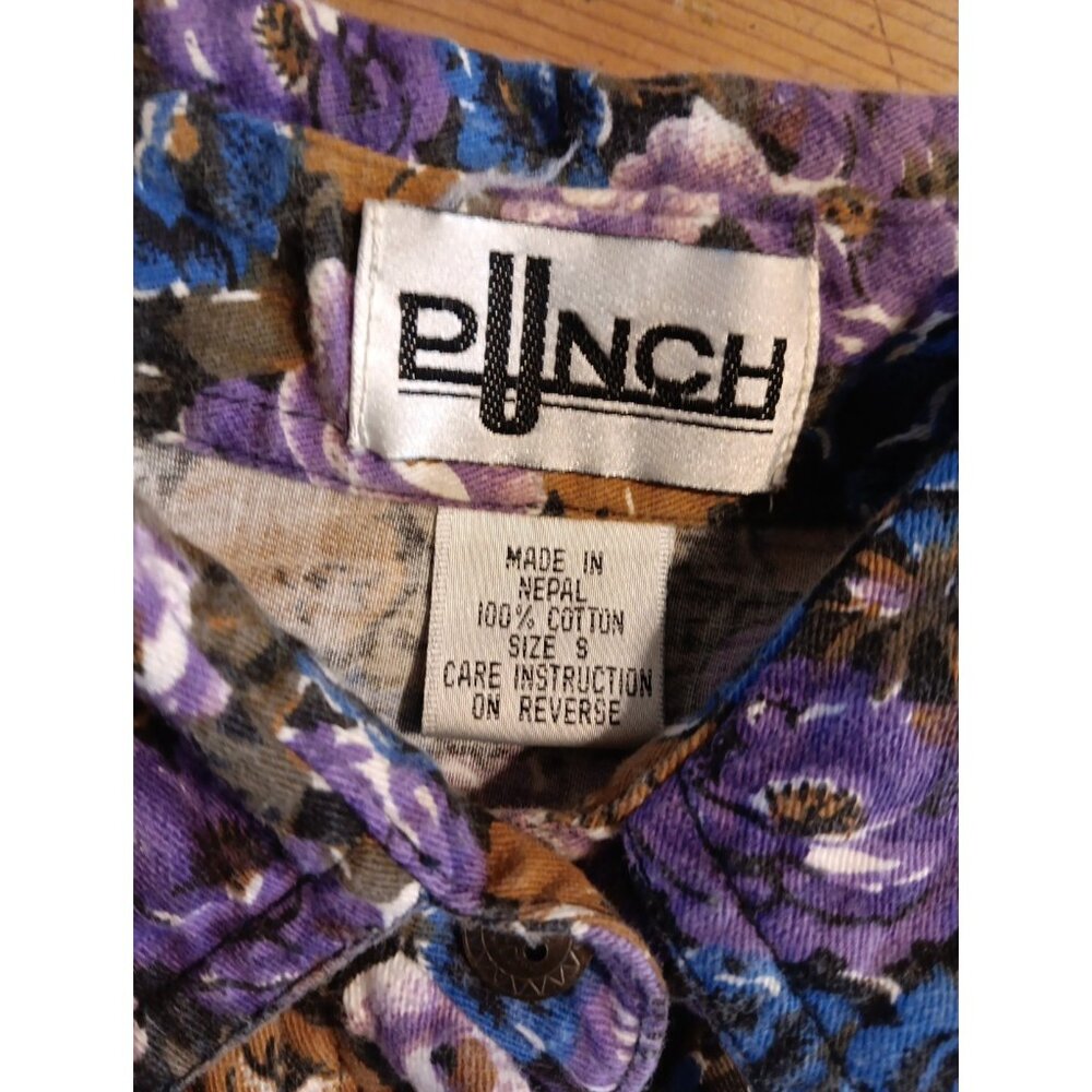 Vtg Punch Womens S Purple Floral Metal Button Down Shirt Cottagecore Western - Picture 5 of 6